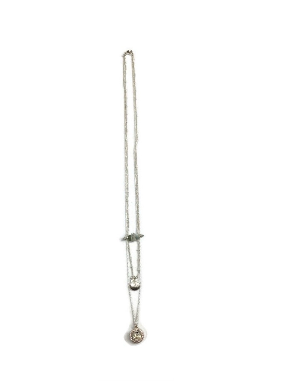 Long Triple Strand Silver Tone Beach Theme Necklace
